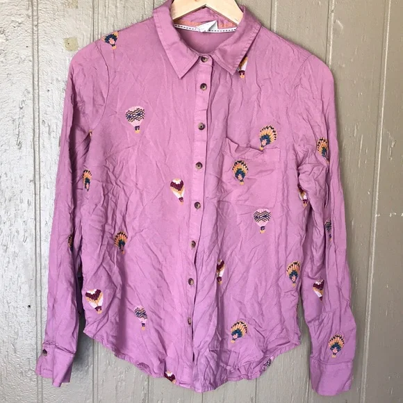 Anthropologie county fair pink hot balloon embroidered top - Picture 3 of 11